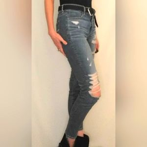 American Eagle High Waisted Stressed Super Stretch Skinny Jeans 12